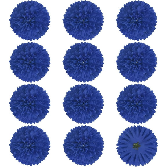 XmhyTop-A Artificial Flowers 12pcs Fake Chrysanthemum Silk Flower Heads, 7*7*5cm DIY Flowers for Floral Supplies,Dark Blue