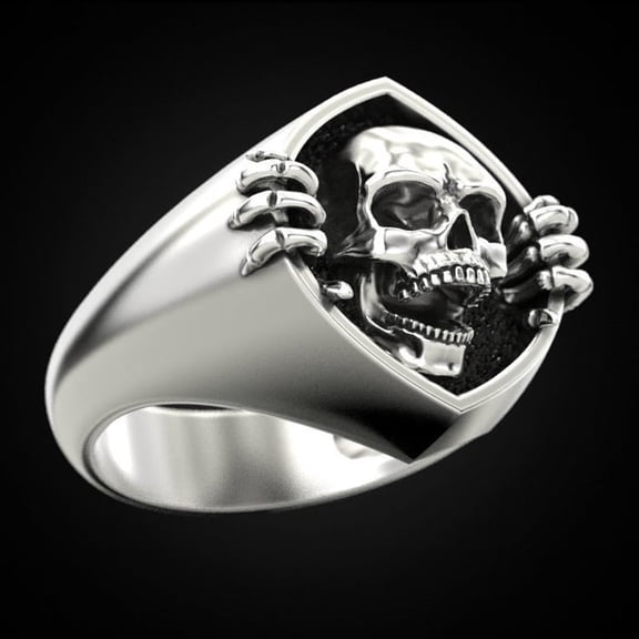1pc Alloy Skull Finger Rings Gothic Chunky Ring for Men Platinum US Size 9(18.9mm)