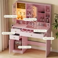 thumbnail image 6 of PUFFCAFE Vanity Desk with Mirror and Lights & Jewelry Organizer & Glass Top & Charging Station & Hidden Compartment,Pink Vanity, 6 of 8