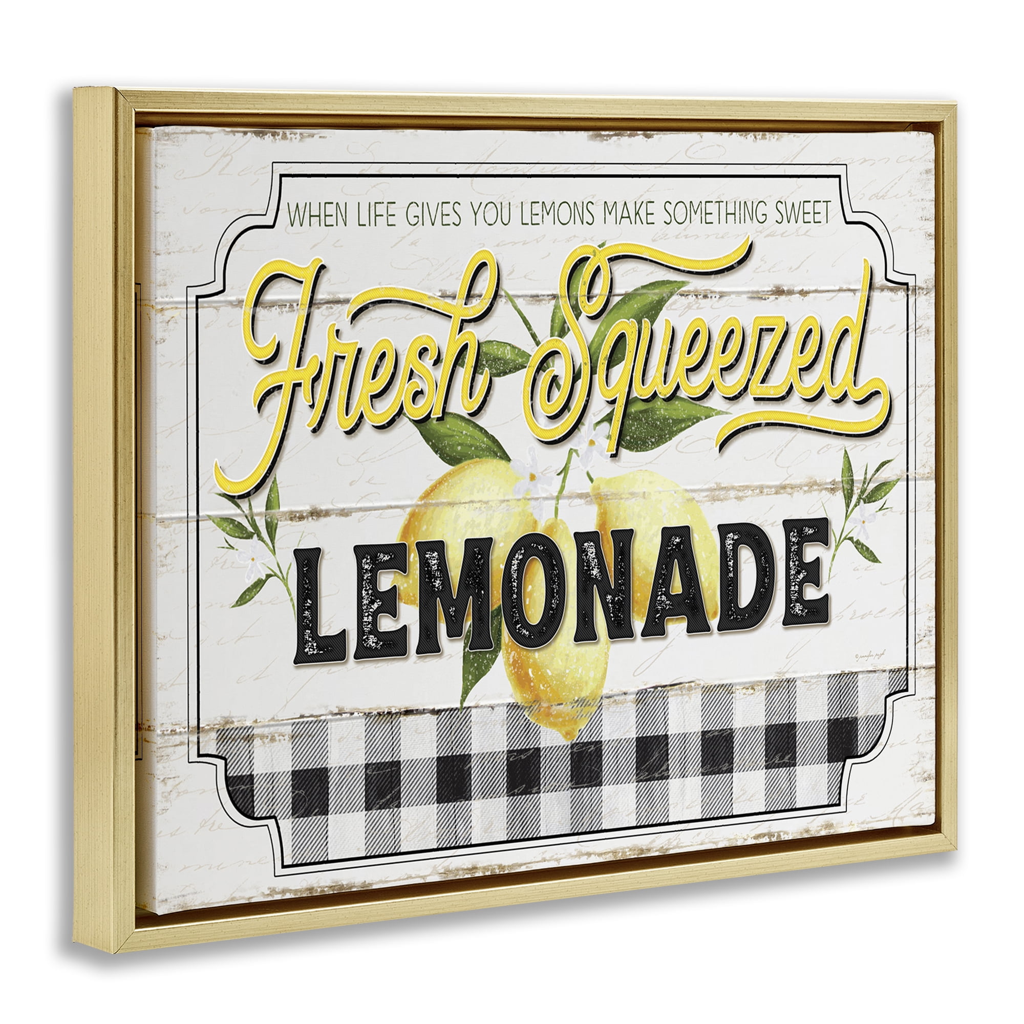Stupell Industries Charming Rustic Lemonade Typography Painting Gold Floater Framed Canvas Art Print Wall Art, 31 x 25