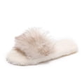 thumbnail image 3 of Viluyesy Womens Slide Slippers Open Toe Slip On Shaggy Faux Fur Cushioned Memory Foam Non Slip Warm Indoor House Shoes Soft Comfort Flat Slides Beige Size 5.5-6, 3 of 4