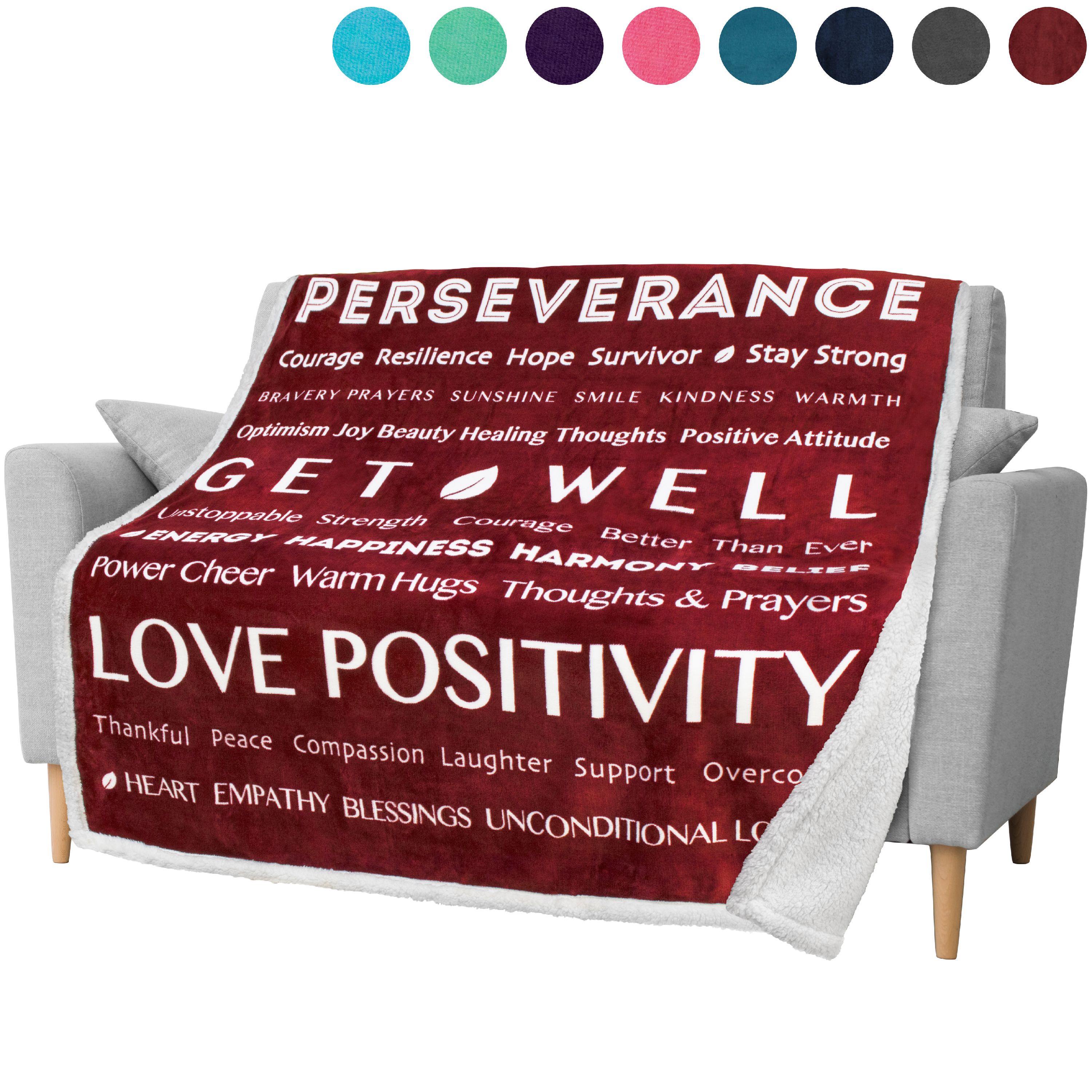 PAVILIA Healing Thoughts Blanket, Sherpa Fleece Throw for Women Men