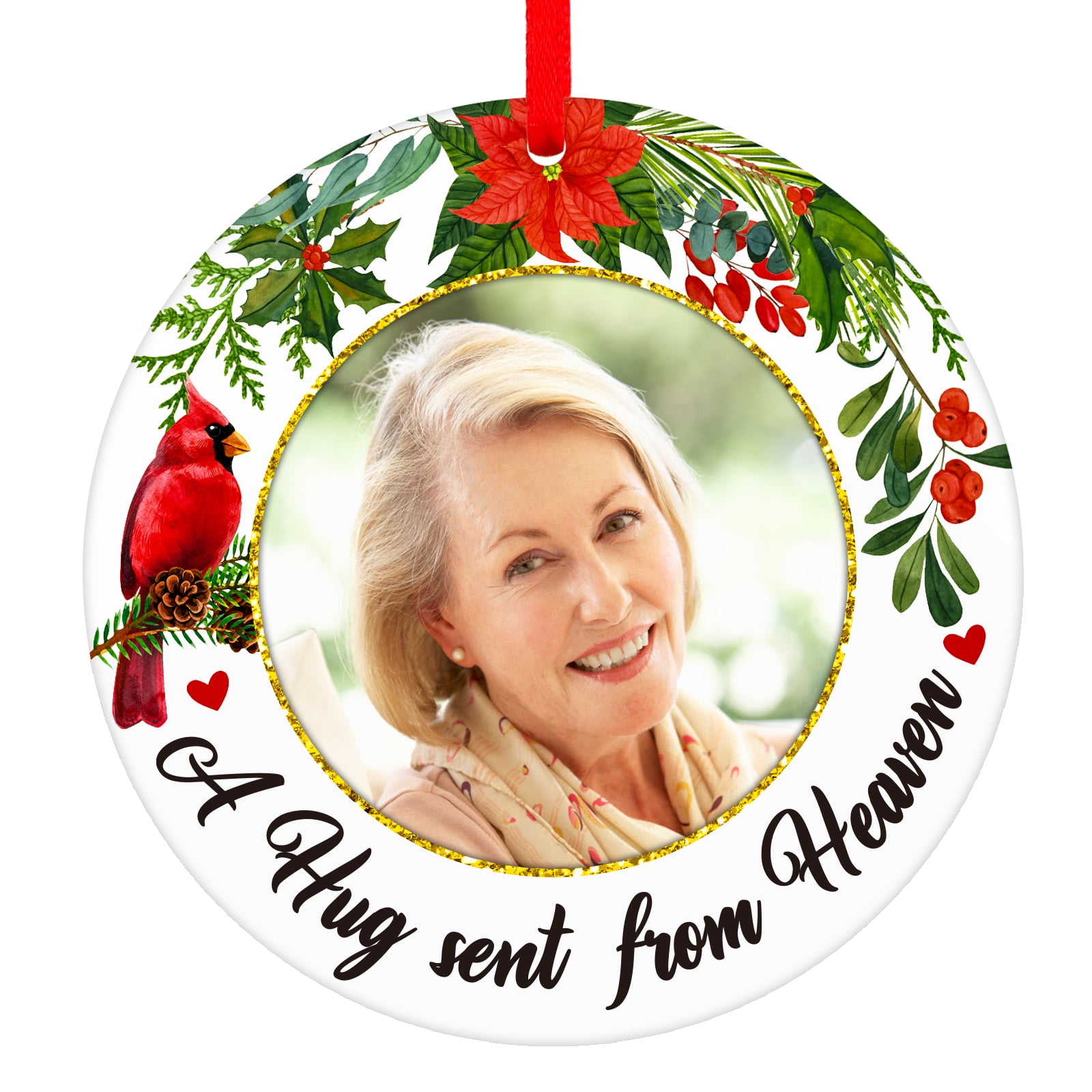 WaaHome Red Cardinal Christmas Ornament Picture Frame in Memory of