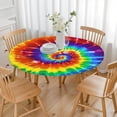 thumbnail image 3 of Colorful Tie Dye Pattern Round Fitted Tablecloth with Elastic Edge,Dining Table Cover Waterproof,Outdoor Round Tablecloth for Camping,Dining,Indoor and Outdoor, 3 of 7
