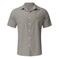 thumbnail image 4 of GiLiling Boys Button Down Shirt Cotton Short Sleeve Shirt Solid Summer Beach Shirt with Pocket (Grey, 13-14 Years), 4 of 8