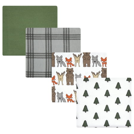 Luvable Friends Hudson Baby Flannel Receiving Blankets 4pk, Woodland Bloom