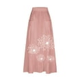 thumbnail image 4 of Mrat Maxi Skirt with Pockets Women's Casual Retro Floral Skirts Linen Elastic Waist Pleated Maxi Skirt with Pockets Plus Size Skirts S-243 Pink-A M, 4 of 5