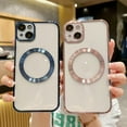 thumbnail image 4 of Compatible with iPhone 15 Plus Magnetic Clear Case,Luxury Plating Bling Transparent Shockproof MagSafe Case with Full Camera Lens Protector for iPhone 15 Plus Women Girl Men-Elegant Pink, 4 of 14