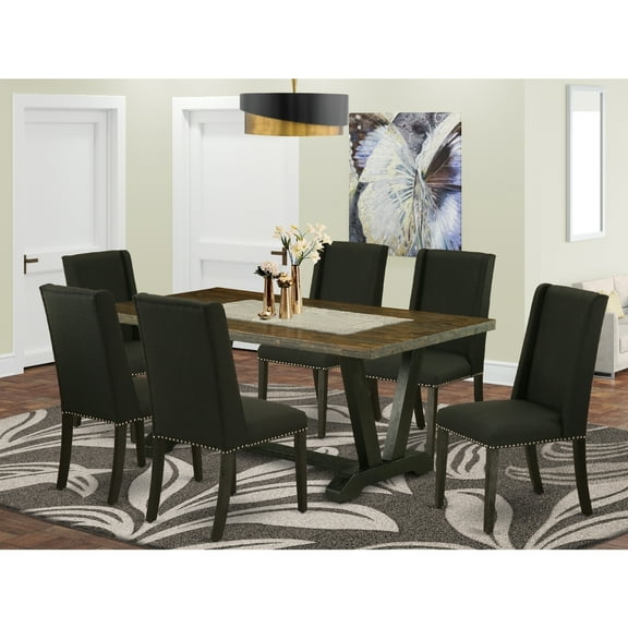 7-Piece Kitchen Table Set - Rectangular Dining Table with 6 Padded Chairs - Modern Dining Room Furniture