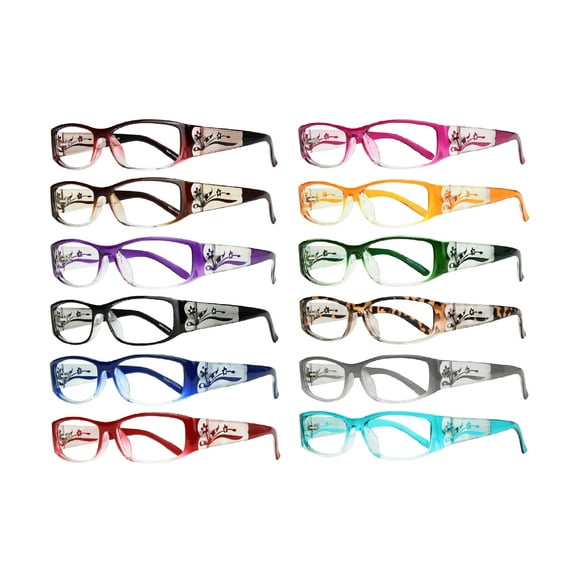 Eyebogo Kaylee Value 12-Pack Women Rectangular Reading Glasses,  2.50
