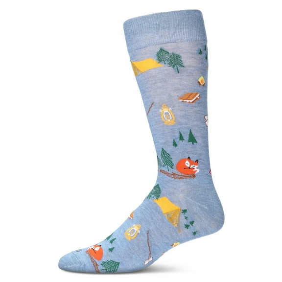 MeMoi Men's Camping Trip Bamboo Crew Socks - Mens - Male, 10-13, Denim Heather