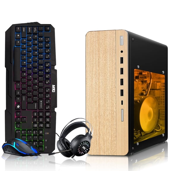 Restored HP Half Light Gaming PC Desktop Computer, AMD Ryzen 3 PRO, GT 1030 Graphics, 16GB RAM, 1TB SSD, Dual 27 Inch Curved Monitor, RGB KBM, Headphone, WiFi BT, Win 11