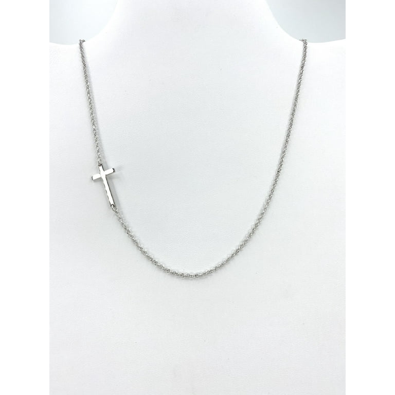 Side Set Cross Necklace Rhodium Plated Sterling Silver Nontarnish Adjustable Length Side Set Cross Necklace Rhodium Plated Sterling Silver Nontarnish Adjustable Length