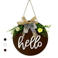 thumbnail image 2 of Wooden Welcome Sign with Bowknot Ribbon 1 5 3 Front Door Porch Gate Hanging Round Plaque Board, Brown Ribbon, 2 of 7