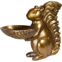 Accent Decor 8.5-inch Cast Metal Decorative Squirrel Bowl, Antique Brass Color