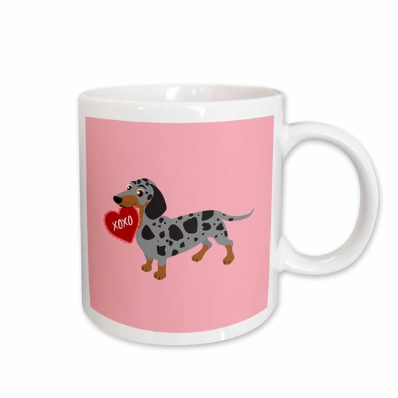 3drose, Dark Dapple Dachshund Valentine Xoxo Dog, 11oz Mug