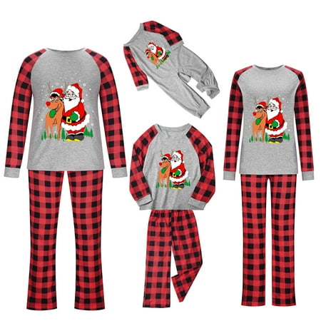 

ZCFZJW Sales Matching Family Pajama Onesies Set Lovely Xmas Santa Claus with Reindeer Print Plaid Long Sleeve Tee Shirts and Pants Two Piece Holiday Sleepwear Suit Soft Home Wear(Kids-8-9 Years)
