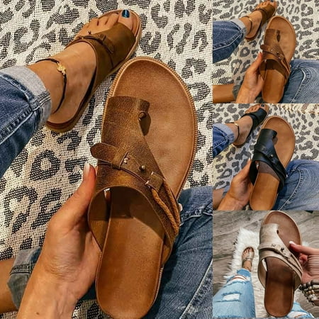 

AYYUFE Wommen Clip-Toe Beach Sandals Comfortable Flats Shoes Faux Leather Retro Bohemian Flat Slippers Walking Shoes Non Slip Beach Clip Toe Summer Sandal for Beach Outdoor