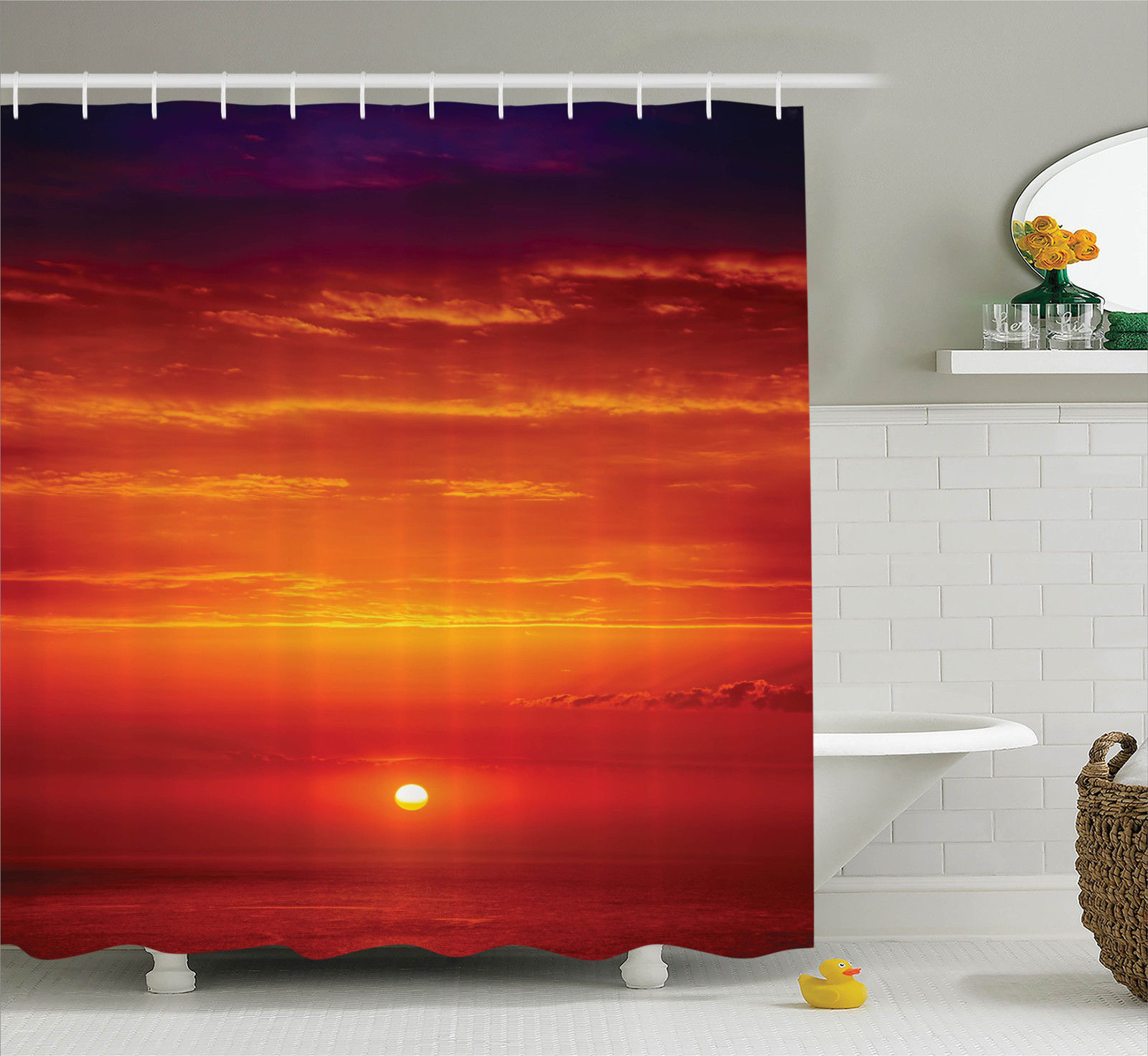 Ocean Decor Shower Curtain Set, Sunrise Over The Sea In The Morning