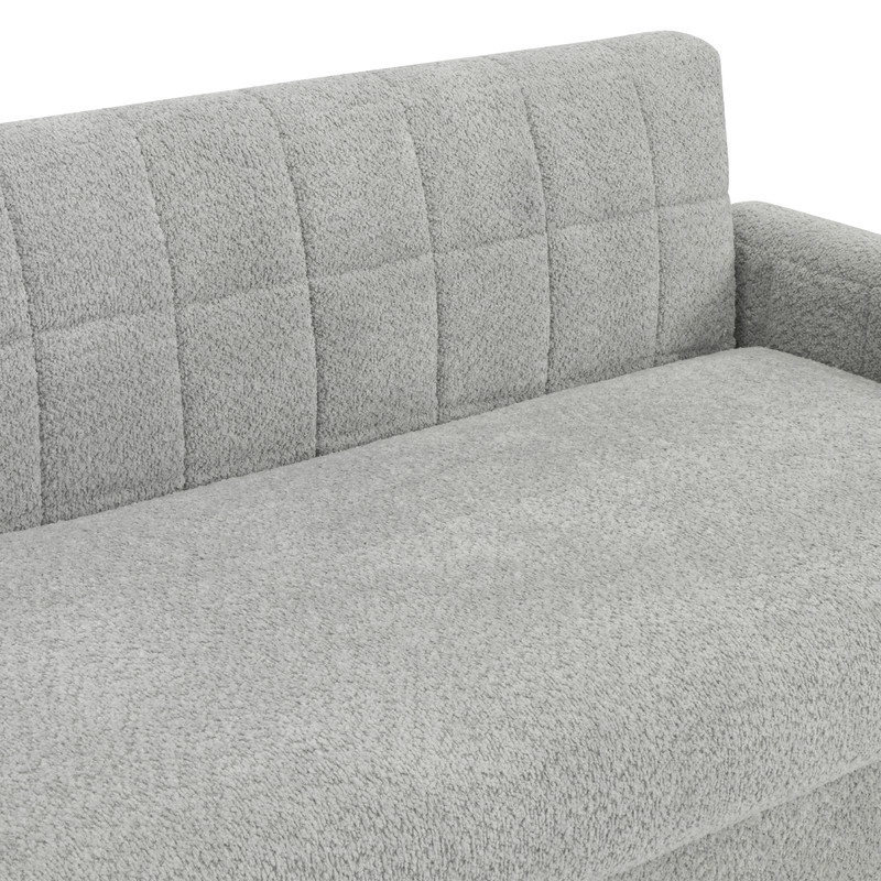 Upholstered 2-3 Seater Loveseat, Boucle Fabric Biscuit Backrest Sofa with Square Arms, Modern Couch with Solid Wood Legs
