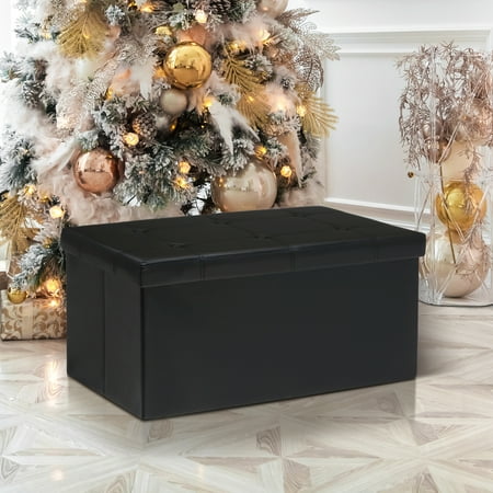- Otto & Ben 30 Inch Button Design Memory Foam Folding Storage Ottoman Bench with Faux Leather