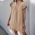 thumbnail image 7 of biudgviw Casual Dresses for Women Ruffle Cap Short Sleeve Midi Dress Textured V Neck Beach Vacation Short Sundress Trendy Clothes, 7 of 7