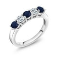thumbnail image 2 of Gem Stone King 925 Sterling Silver Blue Sapphire and White Topaz 5 Stone Wedding Anniversary Band Ring for Women | 1.18 Cttw | Gemstone Birthstone | Round 3.5MM (Size 8), 2 of 3