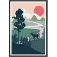 thumbnail image 3 of PixonSign Framed Canvas Print Wall Art Elk Overlooks Green Mountains Animals Wilderness Illustrations Modern Art Rustic Landscape Relax/Calm Warm Boho Decor for Living Room, Bedroom - 24"x36" Black, 3 of 5