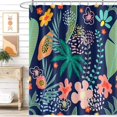 thumbnail image 2 of Tropical Leaves Shower Curtains Navy Blue Backdrop Green Leaf Plants Pink Floral Shower Curtains Bathroom Decor Waterproof Polyester Fabric Sets with 12 Hooks, 72x84 Inch, 2 of 6