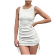 thumbnail image 4 of Fankiway Robe d'Été Unie pour Femmes Mode Slim Plissée Sans Manches Col Rond Robes d'Été pour Femmes Liquidation Robes pour Femmes Grande Taille Liquidation, 4 of 4