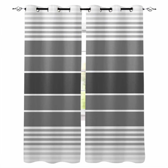 Gradient Grey Striped Blackout Curtains 54 Inches Long for Bedroom, Simple Farm Stripes Minimalist Thermal Insulated Room Darkening Black Out Window Curtain Panels Grommet Drapes for Living Room