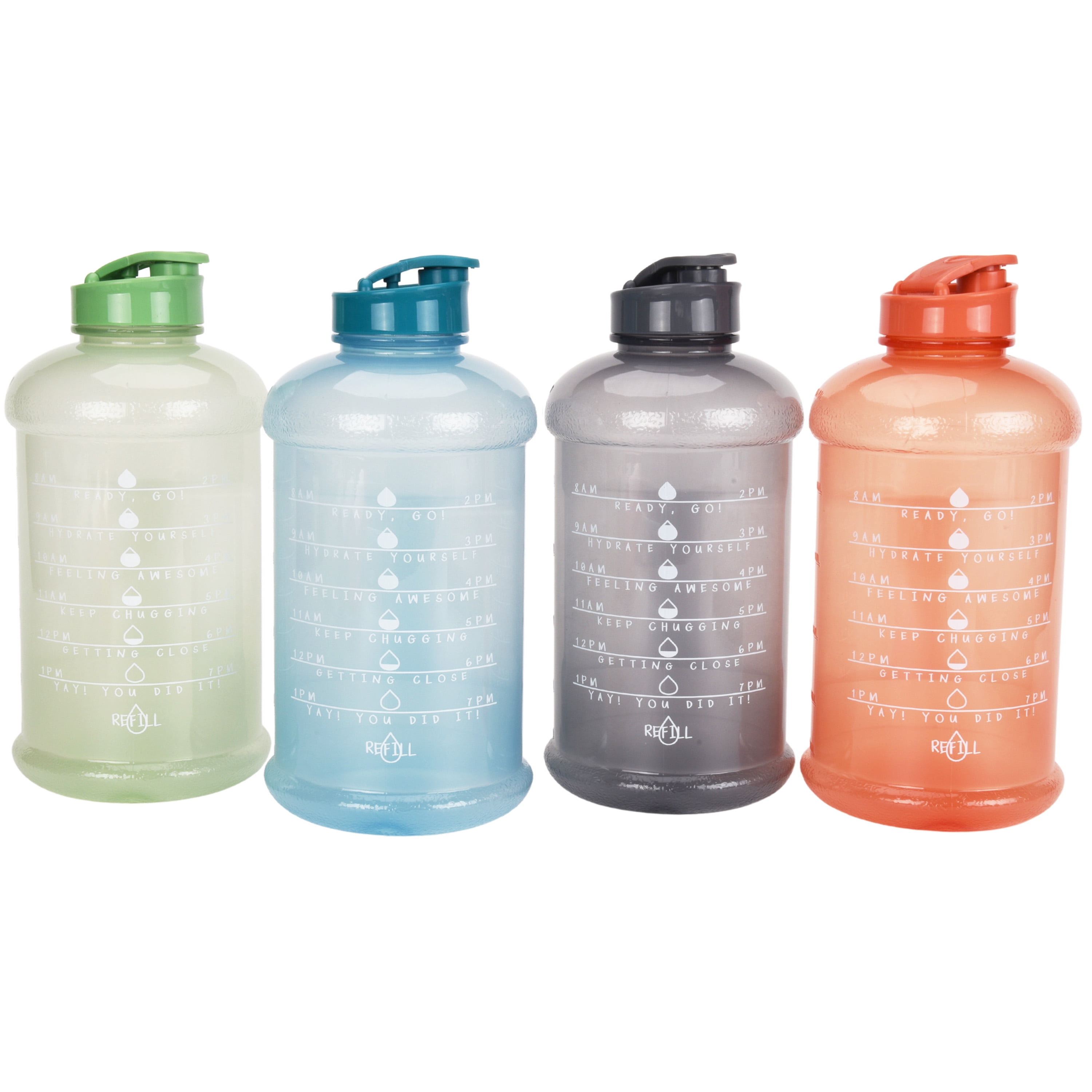 Mainstays 4-Pack 50-Ounce Polypropylene Water Bottles with Flip-Top Lid, Multi-Colored