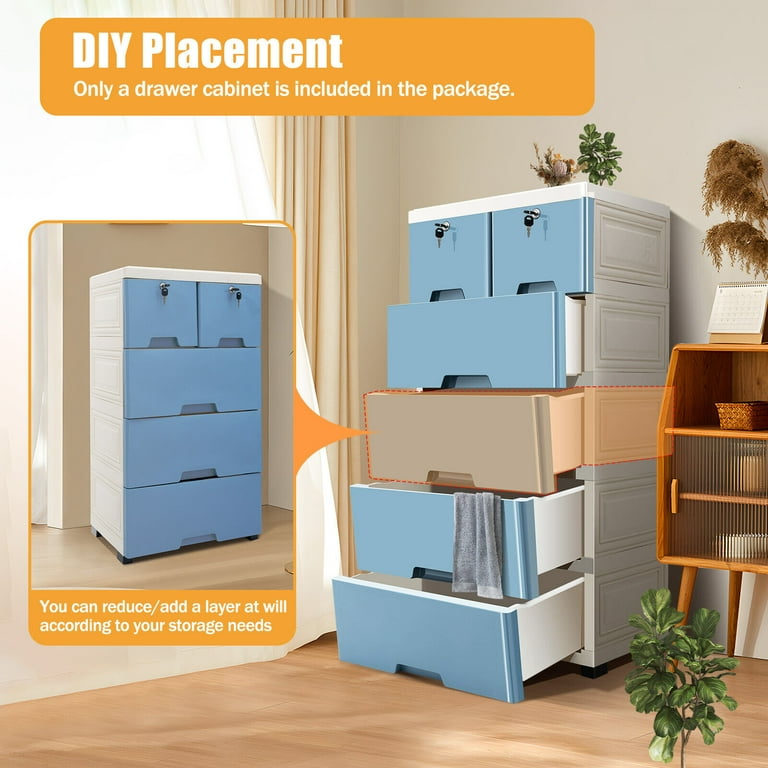 blue plastic dresser YIYIBYUS Gradient Blue Plastic Storage Cabinet with 5-Drawers and Wheels 31.5 in. x 17.12 in