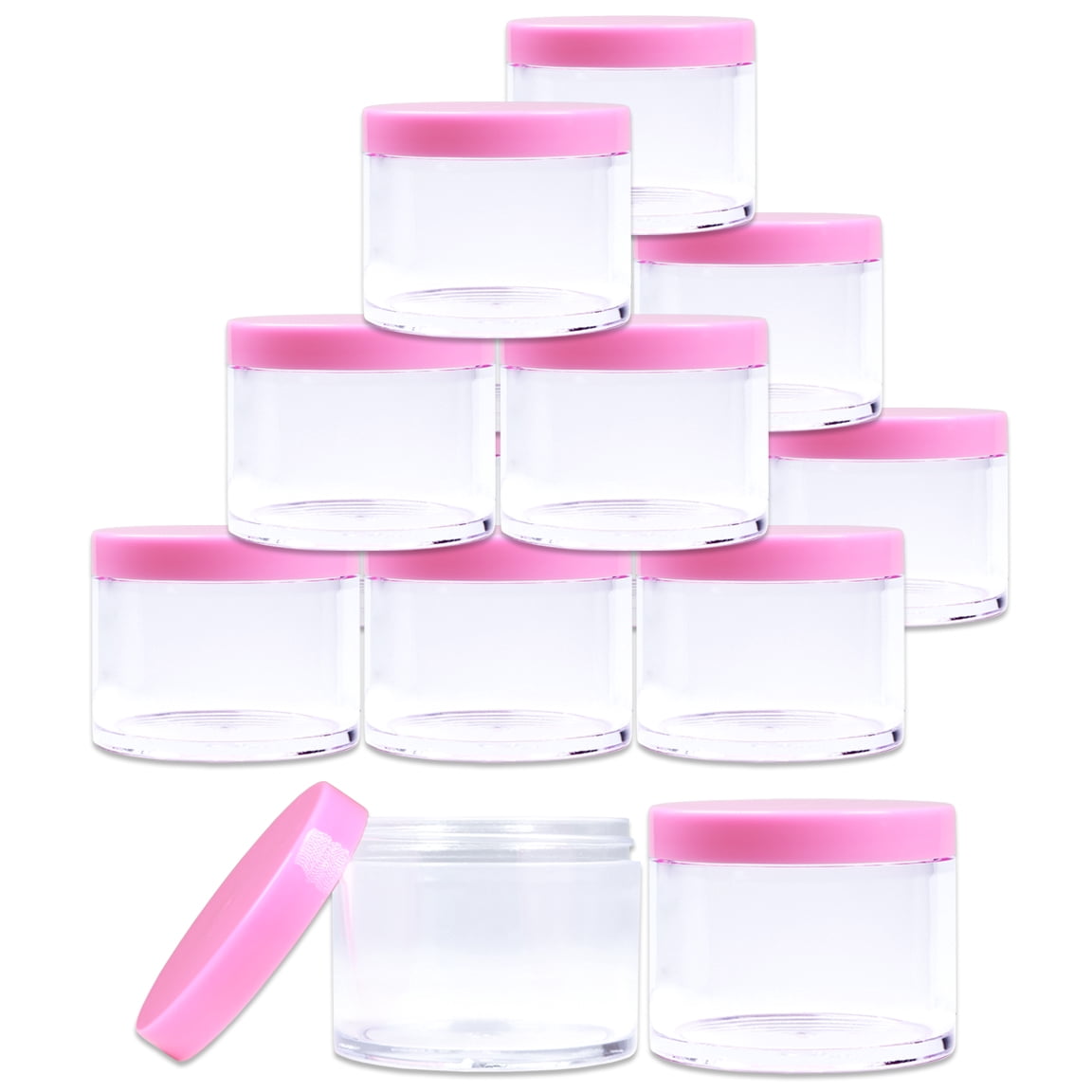 Beauticom 12 Jars High Quality 120 gram/ml 4 Oz Thick Acrylic Sample Container Jars - BPA Free (Pink)