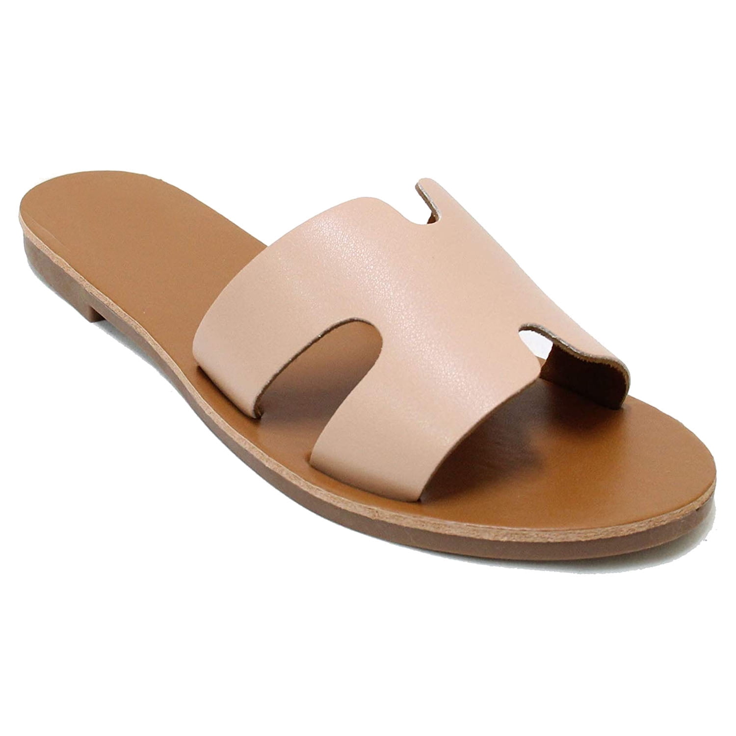 SNJ Women's Flat Sandals Open Toe Slides Slip On H Band Summer