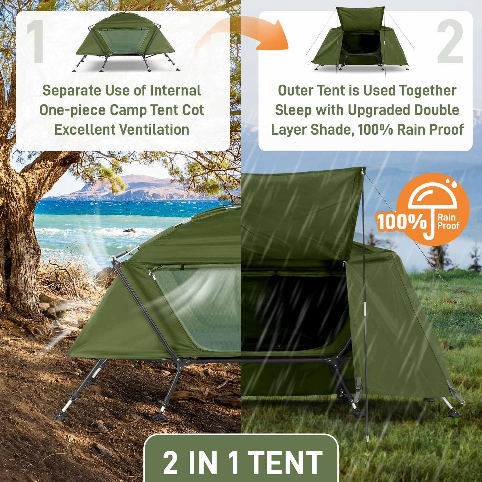 テント・タープ INSTRUCYIONS  OF  COT  TENT UBesGoo Camping Cot Tent, Foldable Off Ground Elevated Tent