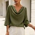 thumbnail image 6 of VBVC Women's Cowl Neck 3/4 Sleeve Blouse,Ladies Loose Fit Casual Tunic Tops,Elegant Work Office Shirts for Women,Army Green,S-2XL, 6 of 10