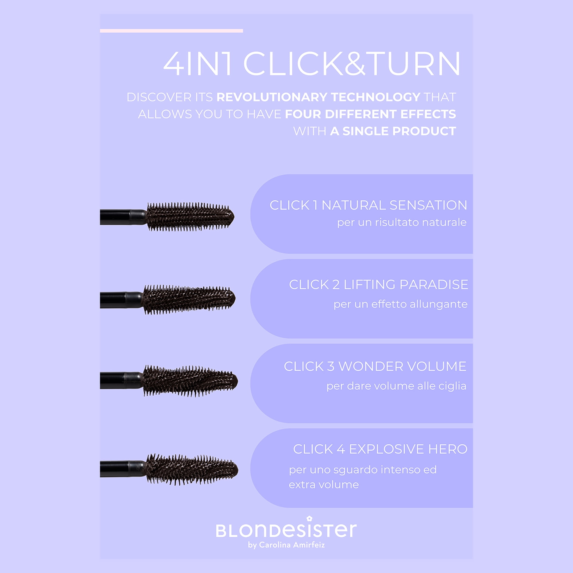 Blondesister 4 in 1 Click and Turn Mascara, 01 Ultra Black, 0.4 oz