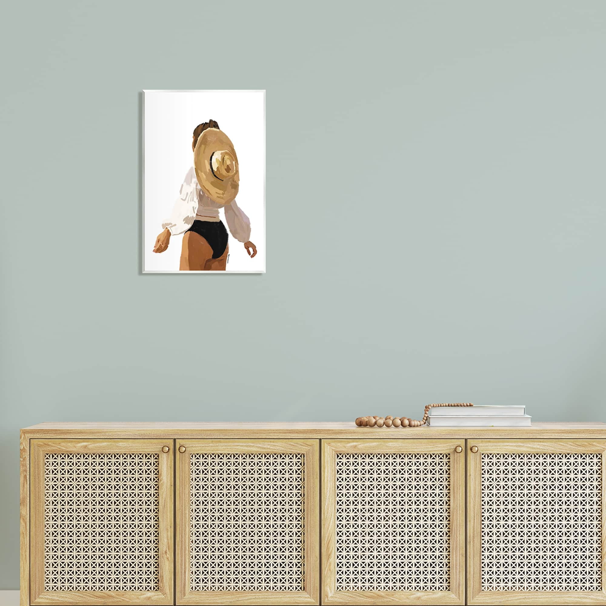 Stupell Industries Woman Draped Sun Hat Tropical Summer Vacation Graphic Art Unframed Art Print Wall Art, Design by Amelia Noyes