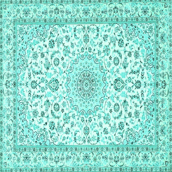 Ahgly Company Indoor Square Persian Turquoise Blue Traditional Area Rugs, 6' Square