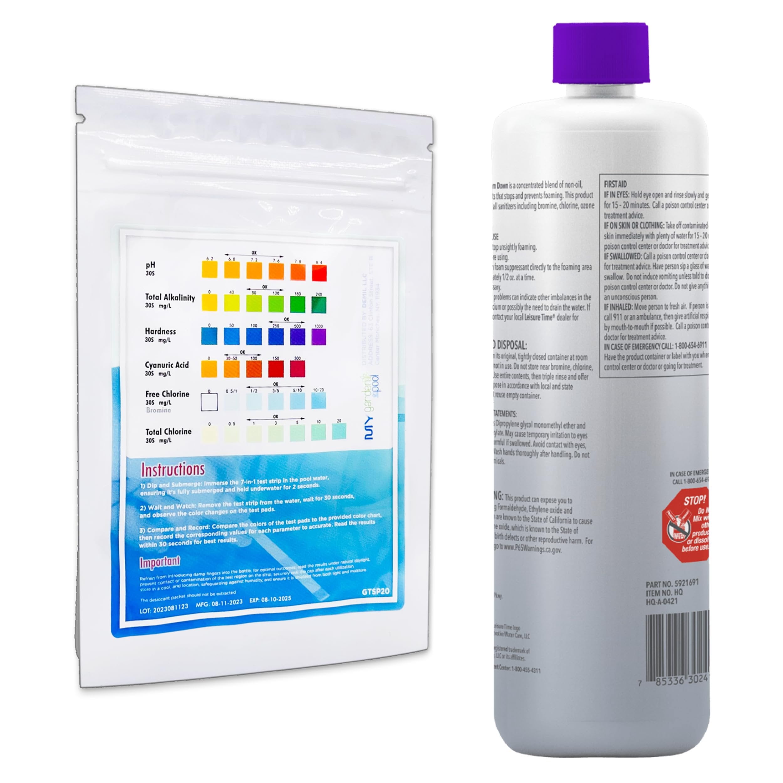 Leisure Time 30241A Foam Down Spa Care 32oz - 1QT - with My Garden Pool 20 Ct. Test Strips