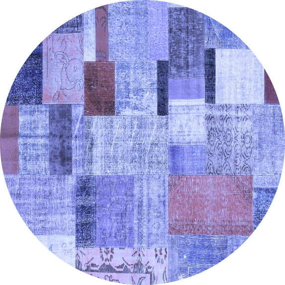 Ahgly Company Machine Washable Indoor Round Patchwork Blue Transitional Area Rugs, 7' Round