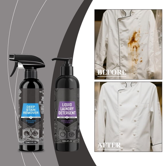 Laundry Stain Remover Spray Liquid Laundry Detergent Set Sandalwood Deep Clothing Stain Cleaner Gentle Fabric Safe For Food Oil Grease Mud 120ml