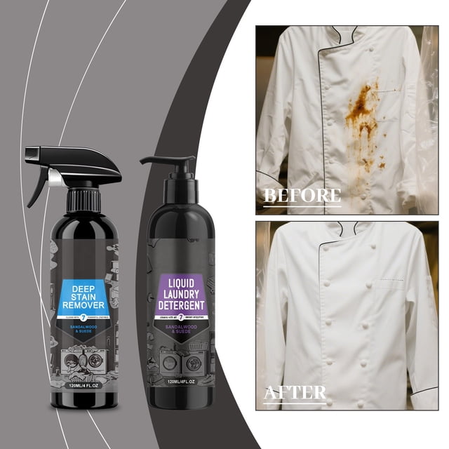 Laundry Stain Remover Spray Liquid Laundry Detergent Set Sandalwood Deep Clothing Stain Cleaner Gentle Fabric Safe For Food Oil Grease Mud 120ml