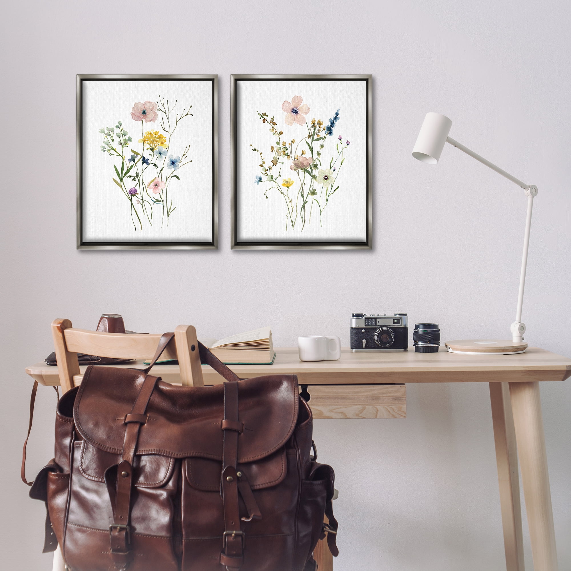 Stupell Industries Artfully Arranged Wildflowers Plants & Flowers Painting Gray Floater Framed Canvas Art Print Wall Art, 17 x 21, Set of 2
