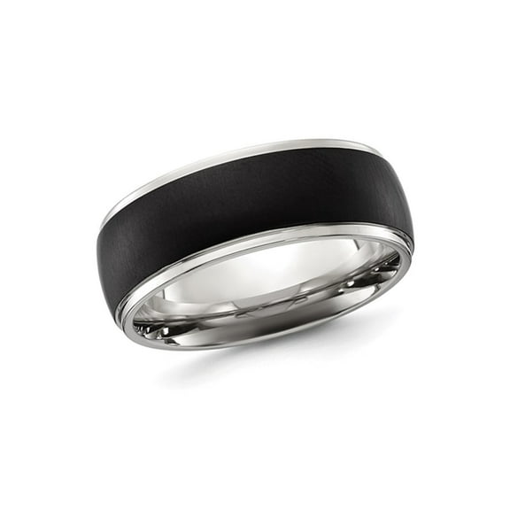 Gem & Harmony Mens Titanium Brushed Black Plated Band Ring (8mm) for Men