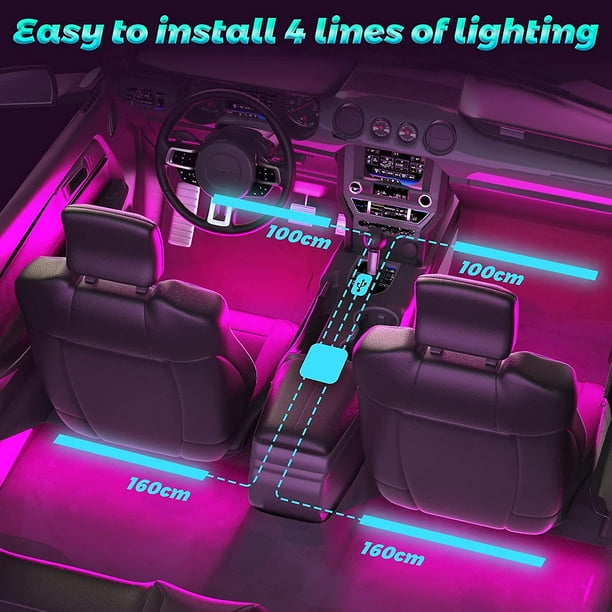 Car Interior Light, Car Interior Led Car Interior Lamp, Car Led Light Strip,  48led Multi-color Car Atmosphere Light With App Control And Usb Port 