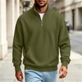 thumbnail image 4 of Fmbrln Fall Winter Mens Quarter Zip Sweatshirt Knit Stand Collar Long Sleeve Shirts Solid Color Pullover Tops with pocket Army Green L, 4 of 6