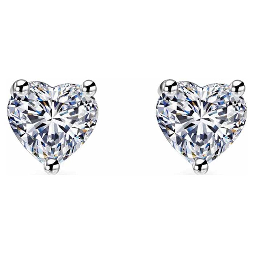 14k White Gold Heart Created Diamond Stud Earrings 3MM Plated by Paris Jewelry