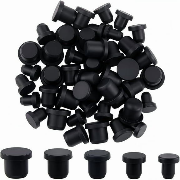 50Pcs 5 Sizes Silicone Hole Plug Rubber End Covers Black Round Rubber Waterproof Salt and Pepper Shakers Stopper Replacement Flexible Stopper Fit DIY
